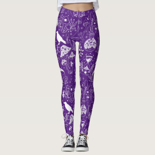 Psychedelic Mushroom Pattern 2D.BW.b Purple BG Leggings