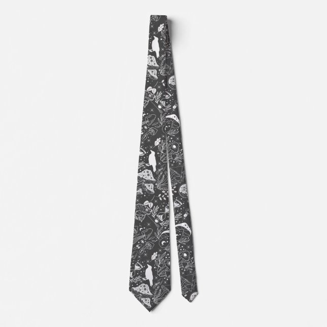Psychedelic Mushroom Pattern 2DB.BW.b D Grey BG Tie (Front)