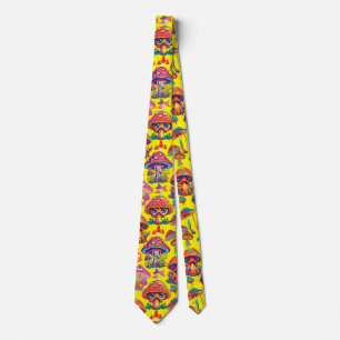 Psychedelic Mushroom Pattern 3D B.B Yellow BG Tie