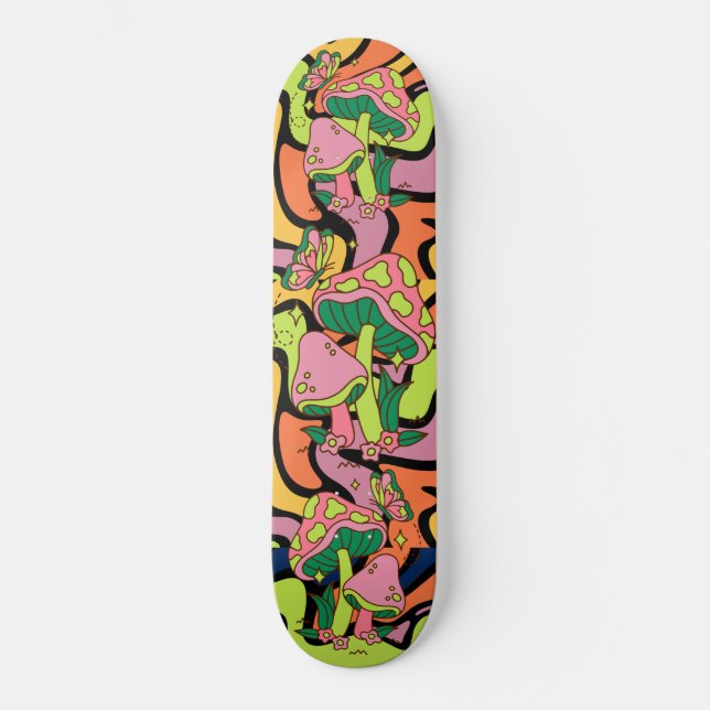 Psychedelic Mushroom Retro Pattern Skateboard (Front)