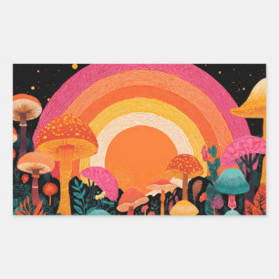 Psychedelic Mushroom Sunset – Retro Fantasy Nature Rectangular Sticker