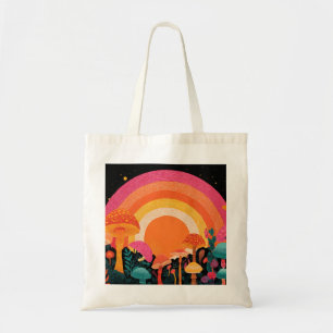 Psychedelic Mushroom Sunset – Retro Fantasy Nature Tote Bag