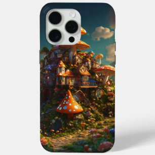 Psychedelic Mushroom Village – Intricate 3D Render iPhone 15 Pro Max Case