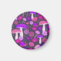 Psychedelic Mushrooms & Floral Pink, Purple, Black