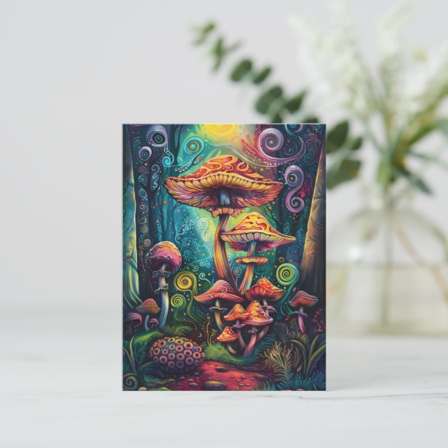 Psychedelic Mushrooms Funky Colourful Artwork Postcard (Standing Front)