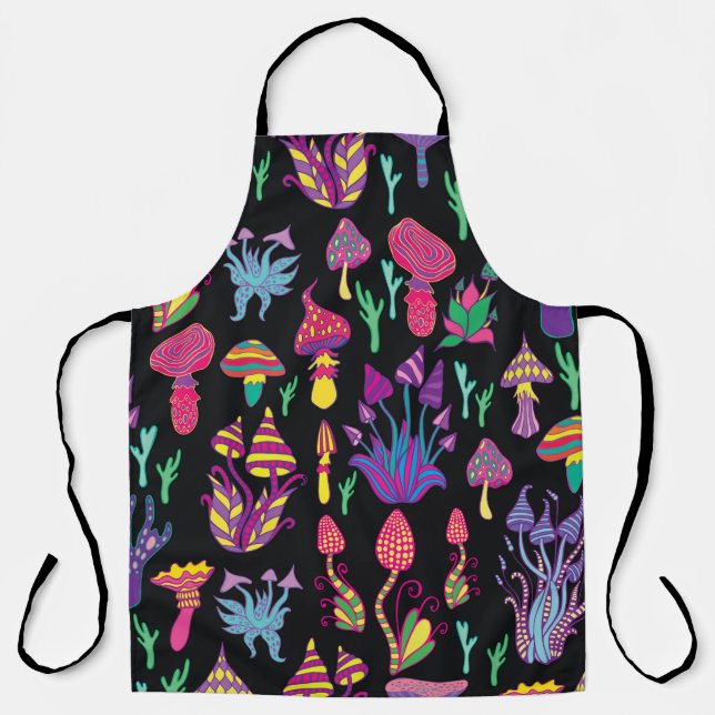 Psychedelic Mushrooms Rainbow Colours Pattern Apron (Front)