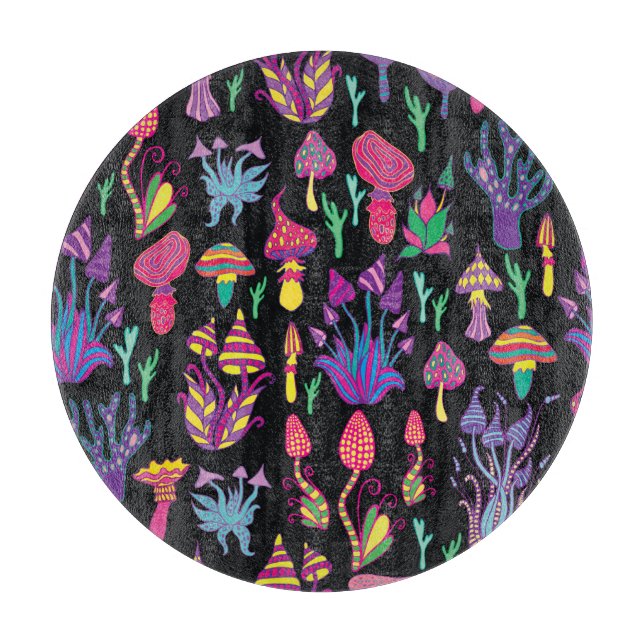 Psychedelic Mushrooms Rainbow Colours Pattern Cutting Board (Front)