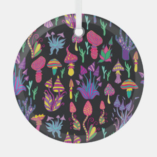 Psychedelic Mushrooms Rainbow Colours Pattern Glass Tree Decoration