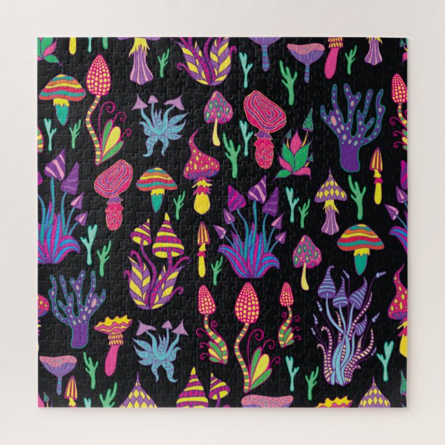 Psychedelic Mushrooms Rainbow Colours Pattern Jigsaw Puzzle (Vertical)