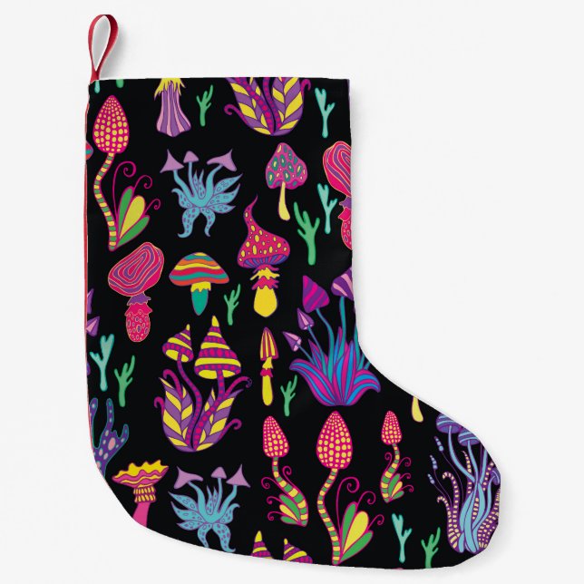 Psychedelic Mushrooms Rainbow Colours Pattern Small Christmas Stocking (Front)