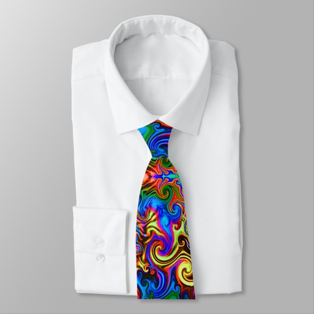 psychedelic neck tie neon rainbow  (Tied)