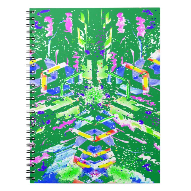 Psychedelic Neon Abstract Kaleidoscope Art  Notebook (Front)
