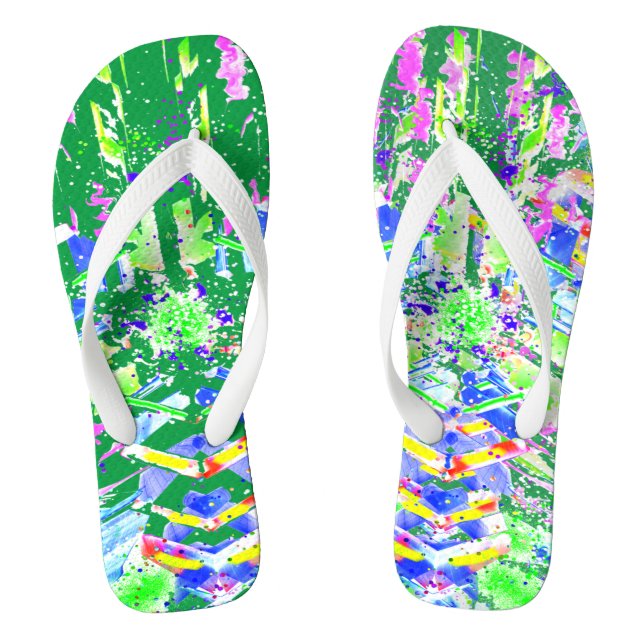 Psychedelic Neon Abstract Kaleidoscope Art  Thongs (Footbed)