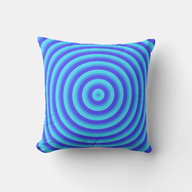 Psychedelic Neon Blue Circles Cushion (Front)