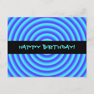 Psychedelic Neon Blue Circles Happy Birthday Postcard