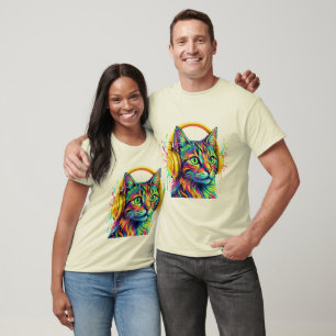 Psychedelic Neon Cat Headphones Art T-Shirt