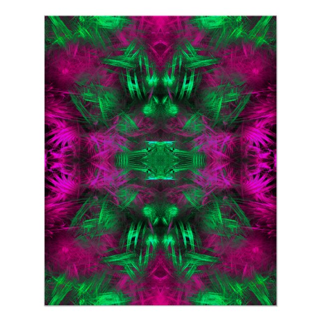 Psychedelic Neon Energy Fractal Art Poster (Front)