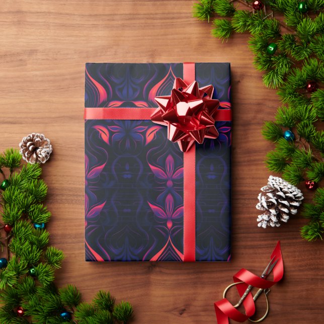 Psychedelic Neon Flower Art Nouveau Pattern Wrapping Paper (Holiday Gift)