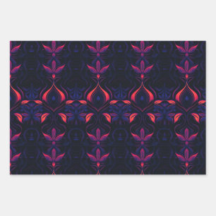 Psychedelic Neon Flower Art Nouveau Pattern Wrapping Paper Sheet