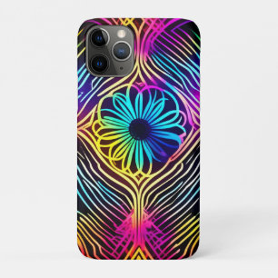 Psychedelic Neon Lines with Flower Art iPhone 11 Pro Case