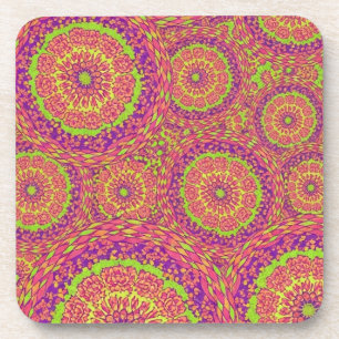 Psychedelic Neon Mandala Swirl Pattern Coaster