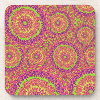 Psychedelic Neon Mandala Swirl Pattern Coaster