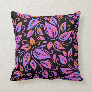 Psychedelic Neon Pink Purple Orange Print Black Cushion