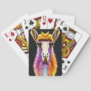 Psychedelic Neon Purple Orange Funky Llama Playing Cards