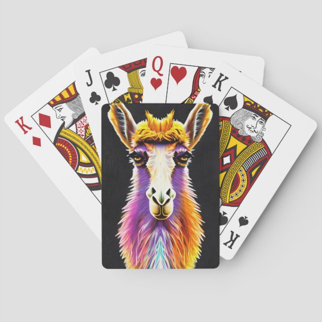 Psychedelic Neon Purple Orange Funky Llama Playing Cards (Back)