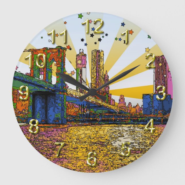 Psychedelic New York City: Brooklyn Bridge, WTC #1 Large Clock (Front)
