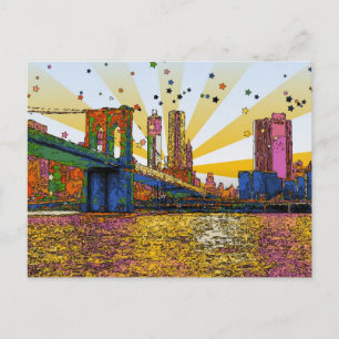 Psychedelic New York City: Brooklyn Bridge, WTC #1 Postcard