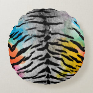 Psychedelic Night Tiger Skin Print Round Cushion
