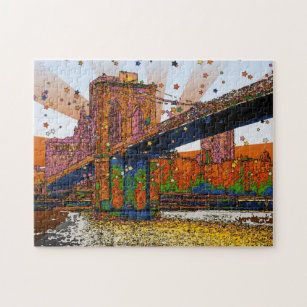 Psychedelic NYC: Brooklyn Bridge #1 Jigsaw Puzzle