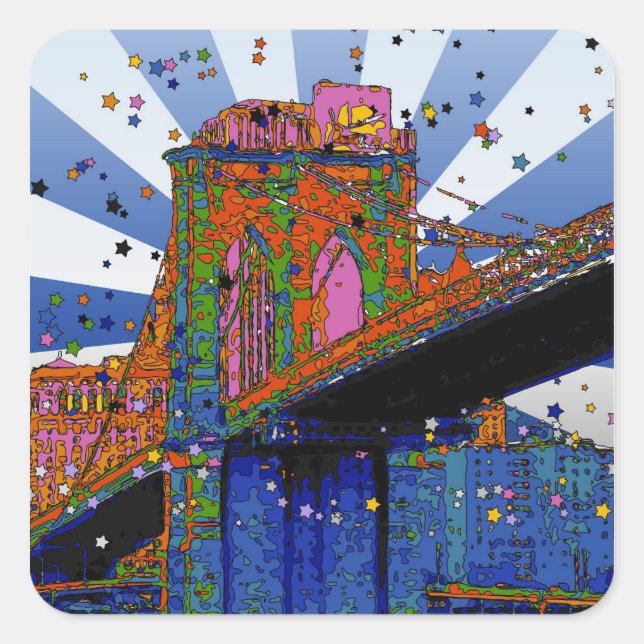 Psychedelic NYC: Brooklyn Bridge #2 Square Sticker (Front)
