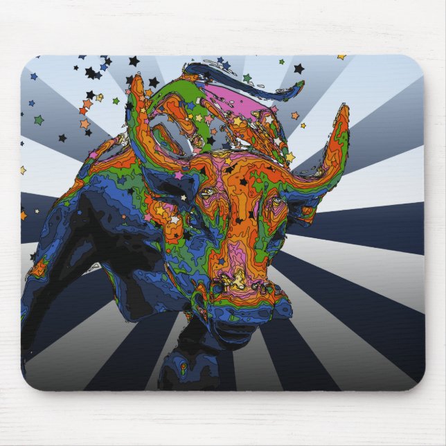 Psychedelic NYC: Charging Bull of Wall Street Mouse Pad (Front)