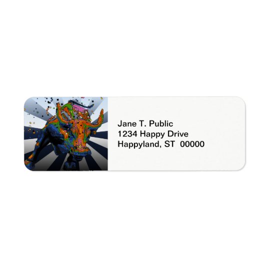 Psychedelic NYC: Charging Bull of Wall Street Return Address Label