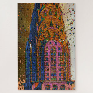 Psychedelic NYC Chrysler Building Top Closeup #1 Jigsaw Puzzle