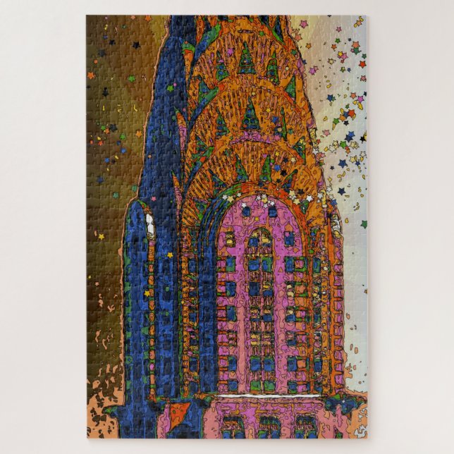 Psychedelic NYC Chrysler Building Top Closeup #1 Jigsaw Puzzle (Vertical)