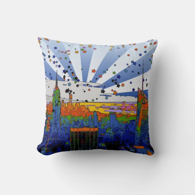 Psychedelic NYC: ESB Wide Skyline View Cushion (Front)