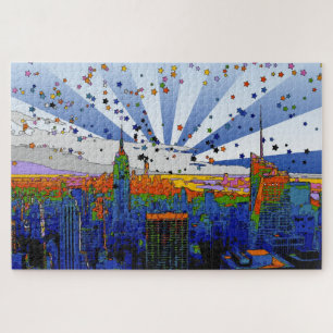 Psychedelic NYC: ESB Wide Skyline View Jigsaw Puzzle