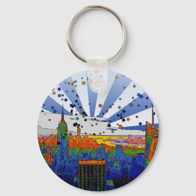 Psychedelic NYC: ESB Wide Skyline View Key Ring (Front)
