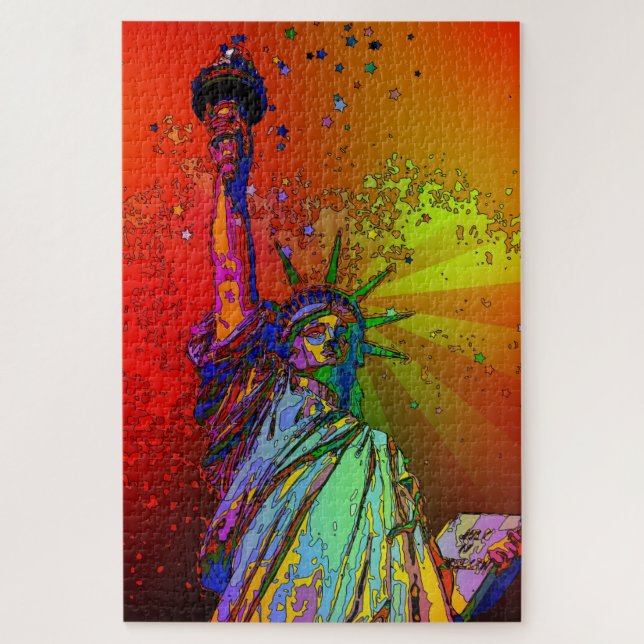 Psychedelic NYC Rainbow Colour Statue of Liberty 1 Jigsaw Puzzle (Vertical)