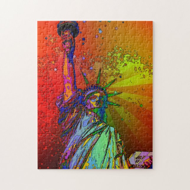 Psychedelic NYC Rainbow Colour Statue of Liberty 1 Jigsaw Puzzle (Vertical)