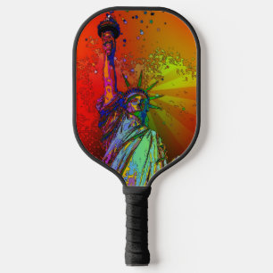 Psychedelic NYC Rainbow Colour Statue of Liberty 1 Pickleball Paddle