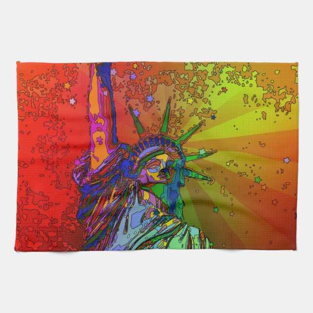 Psychedelic NYC Rainbow Colour Statue of Liberty 1 Tea Towel (Horizontal)