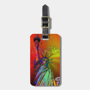 Psychedelic NYC Rainbow Colour Statue of Liberty Luggage Tag