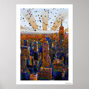 Psychedelic NYC Skyline: ESB, WTC #1 Poster