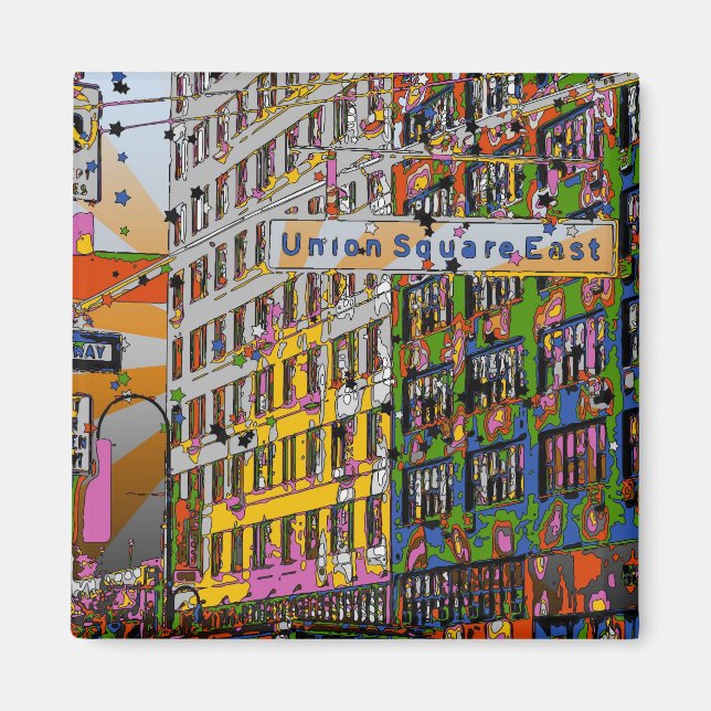 Psychedelic NYC: Union Square Building, St Sign A4 Magnet (Front)