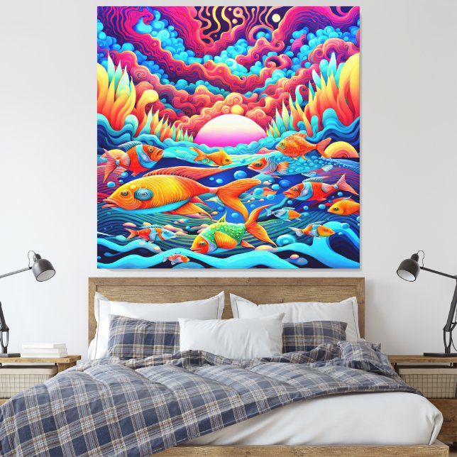 Psychedelic Ocean  Canvas Print (Insitu(Bedroom))