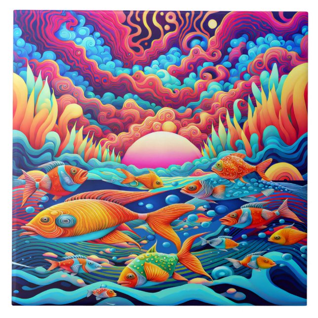 Psychedelic Ocean  Ceramic Tile (Front)